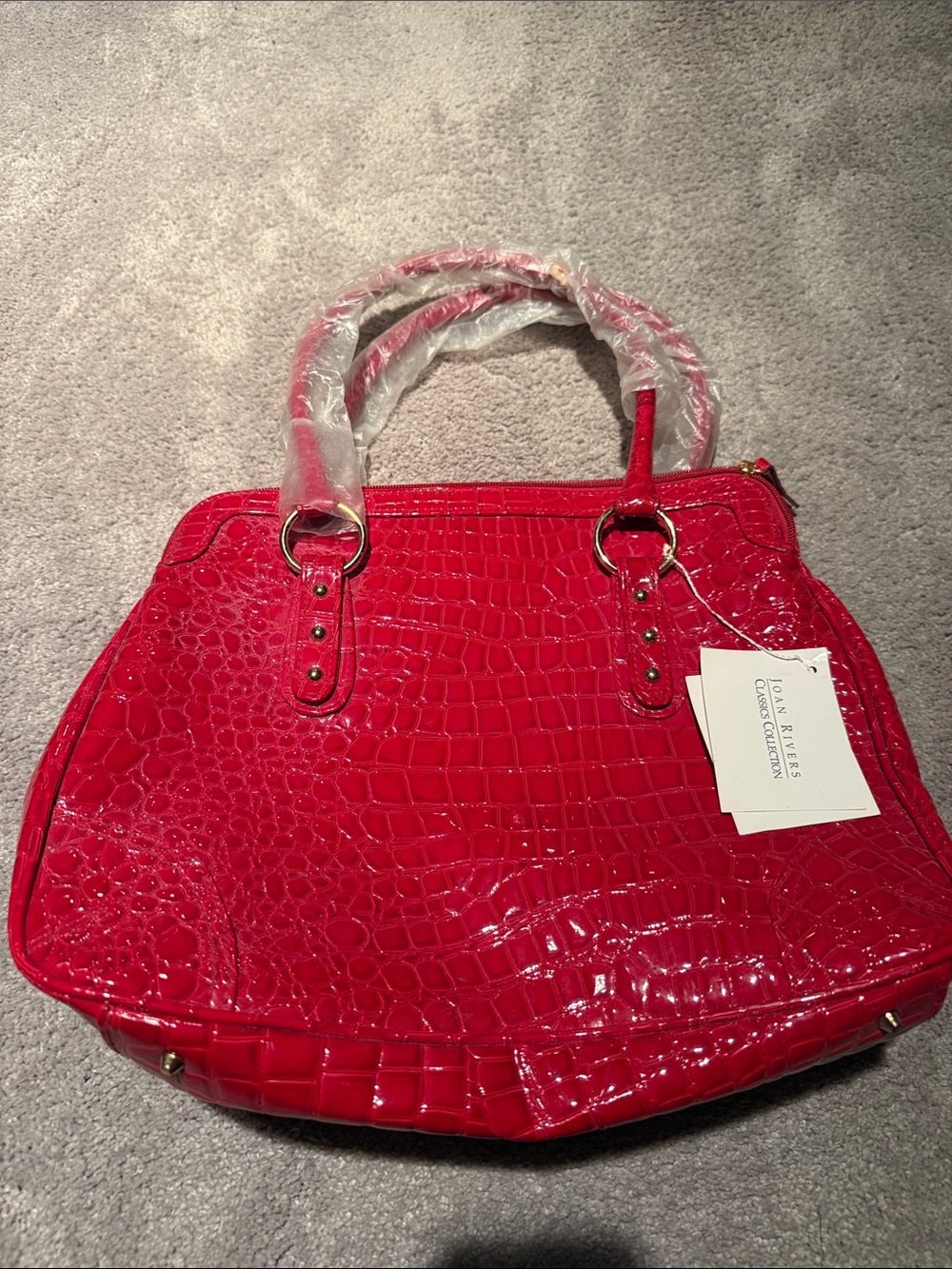 Joan Rivers Red Patent Croc Tote